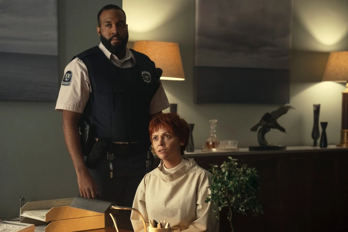 Christina Ricci as Marilyn Thornhill alongside Shaq B. Grant as Wilbur in Wednesday Season 2